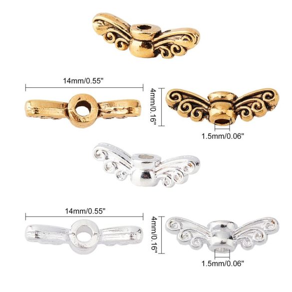 200db angyalszárny köztes. ezüst, és antik arany színben. 14x.4mm.