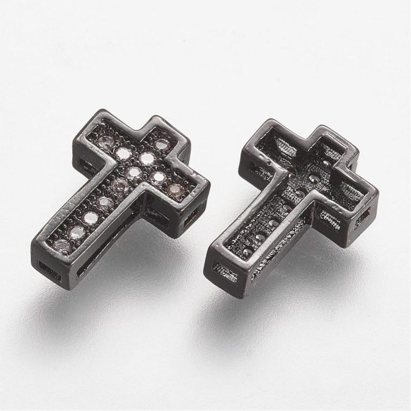 Cirkon kristályos kereszt. 10.5x7.5mm. Fekete szín, fehér kristály.