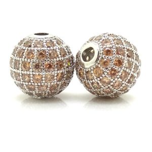 Kiárusítás! Cirkon kristályos köztes gyöngy. 10mm. Ezüst szín, narancs kristály.