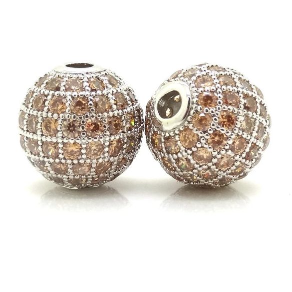 Kiárusítás! Cirkon kristályos köztes gyöngy. 10mm. Ezüst szín, narancs kristály.