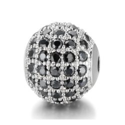   Kiárusítás! Cirkon köztes gyöngy. 10mm. Ezüst szín, fekete kristály.