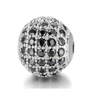 Kiárusítás! Cirkon köztes gyöngy. 10mm. Ezüst szín, fekete kristály.