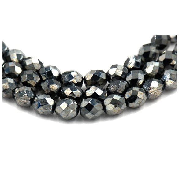 50db. Csiszolt cseh üveggyöngy. 8mm. hematit.