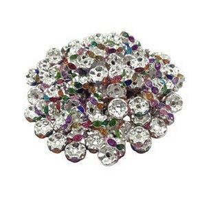 100db. Strasszos fém köztes gyöngy. Rondell. 8x3.5mm. Szívárvány.   