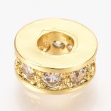 Kiárusítás! Cirkon köztes gyöngy. 7x3mm. Arany szín, fehér kristály.