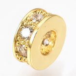 Kiárusítás! Cirkon köztes gyöngy. 7x3mm. Arany szín, fehér kristály.