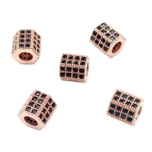 Kiárusítás! CIRKON KRISTÁLYOS, HEXAGON KÖZTES GYÖNGY. 7.3X7.8MM. Rózsaarany szín, fekete kristály.