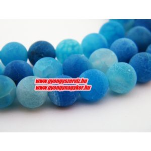 Matt, repesztett achát ásványgyöngy. 8mm. Kék.  1 szál (40cm).