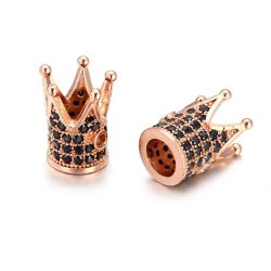   Kiárusítás! Cirkon korona. 11x13mm. Rózsaarany szín, fekete kristály.