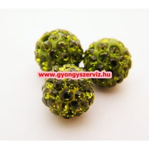Shamballa gyöngy. 10 mm. Olajzöld.  10db.