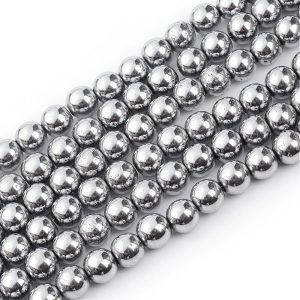 1 szál. Hematit ásványgyöngy. 4mm. Platina szín.