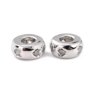 Kiárusítás! Cirkon köztes gyöngy.. Szívecskés. 6x3mm. Platina szín.