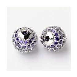   Cirkon köztes gyöngy. 8mm. Platina szín, ametiszt színű kristály.