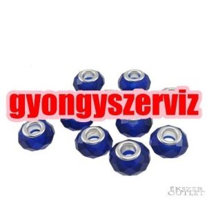 Pandora stílusú üveggyöngy. Csiszolt kristály. Sötétkék.  10 db/csomag.