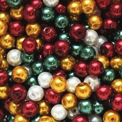 100db. üveg tekla gyöngy. 8mm. Karácsonyi mix.