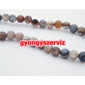 Ásványgyöngy, féldrágakő gyöngy. Szürke achát.  8mm.  1 szál.