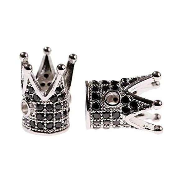 Kiárusítás! Cirkon korona. 11x13mm. Platina szín, fekete kristály.