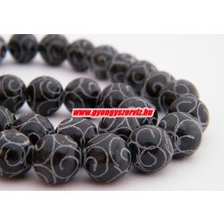 Faragott achát ásványgyöngy. 10mm. Fekete. 1 szál.