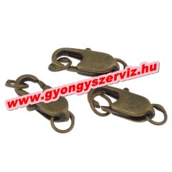   50db. Ékszer kapocs, ékszer zár. karabiner. Antik bronz színben. 7x14x3mm.  