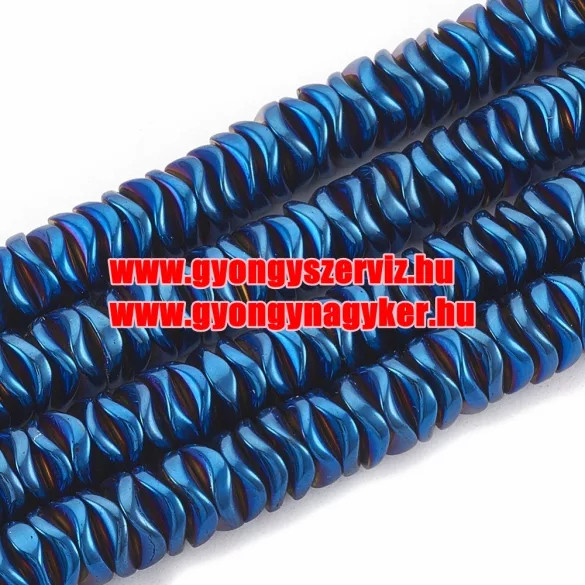1 szál. Hematit hullámos tallér. Kék. 6x1.5mm.
