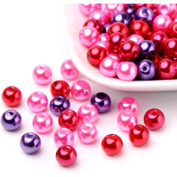100db. Üveg tekla gyöngy. 8mm. Piros mix. AA.