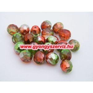 50db. Cseh csiszolt gyöngy. 8mm. Zöld és bronz AB.  