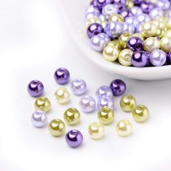100db. Üveg tekla gyöngy. 8mm.  4 szín lila mix. AA.