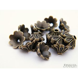 Gyöngykupak. Fém gyöngy. Virág.  9 x 4 mm. Antik bronz.    100db.