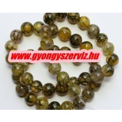   Achát ásványgyöngy. 8mm. Sárgászöld sárkány. 1 szál.