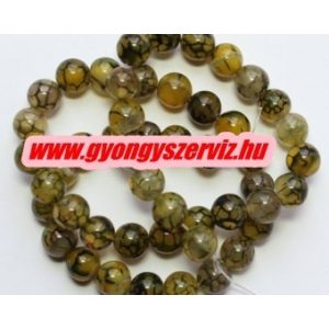 Achát ásványgyöngy. 8mm. Sárgászöld sárkány. 1 szál.