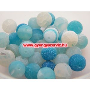 Leárazva! Ásványgyöngy, féldrágakő gyöngy. Repesztett. Kék achát. 10mm.  1 szál.