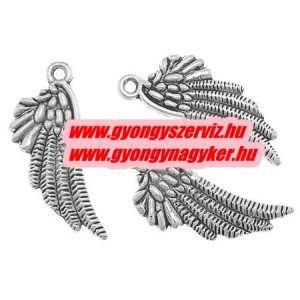 100db. Angyalszárny medál, fityegő. Antik ezüst szín. 11x28mm. 