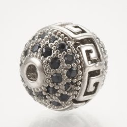   Cirkon, köztes gyöngy. Görög. 10mm. platina szín, fekete kristály.
