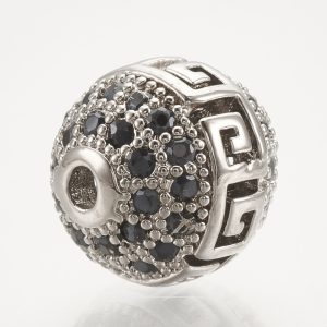 Kiárusítás! Cirkon, köztes gyöngy. Görög. 10mm. platina szín, fekete kristály.
