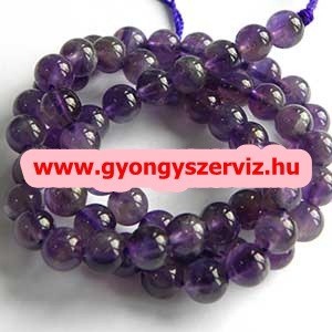 Ásványgyöngy, féldrágakő gyöngy. Ametiszt.  10mm.  1 szál.