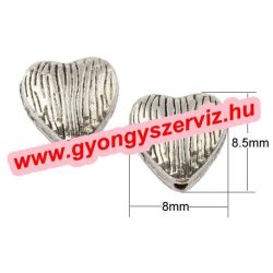   Szív. 8.5x8x4mm. Antik ezüst szín. Fémgyöngy, köztes gyöngy. 10db/csomag.