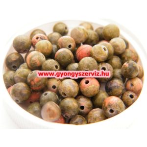 Ásványgyöngy, féldrágakő, ékszer gyöngy. Unakit. 12mm.1 szál, kb. 40cm.