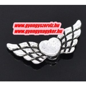  100db. Angyalszárny. 8.6x22x3mm. Antik ezüst szín. Fémgyöngy, köztes gyöngy. 