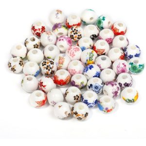 50db. Porcelán gyöngy. 10mm. Virágok. Mix.