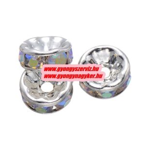 Rondell. Strasszos köztes gyöngy, rondella. 6mm. AAA. Irrizáló.  100db/csomag.