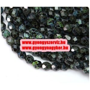 50db. Cseh csiszolt gyöngy. Fekete picasso. 8mm. 