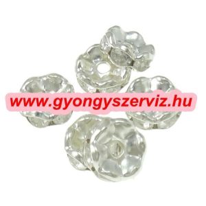 100db. Strasszos fém köztes gyöngy. Rondell. 6x3.5mm.  
