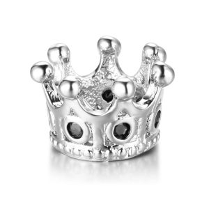Kiárusítás! Cirkon korona. 10x7mm. Platina szín, fekete kristály.