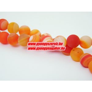 Matt narancs sávos achát ásványgyöngy. 10mm.  1 szál.