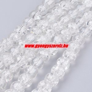 1 szál.  Roppantott üveggyöngy. 6mm, 8mm. Kristály. 