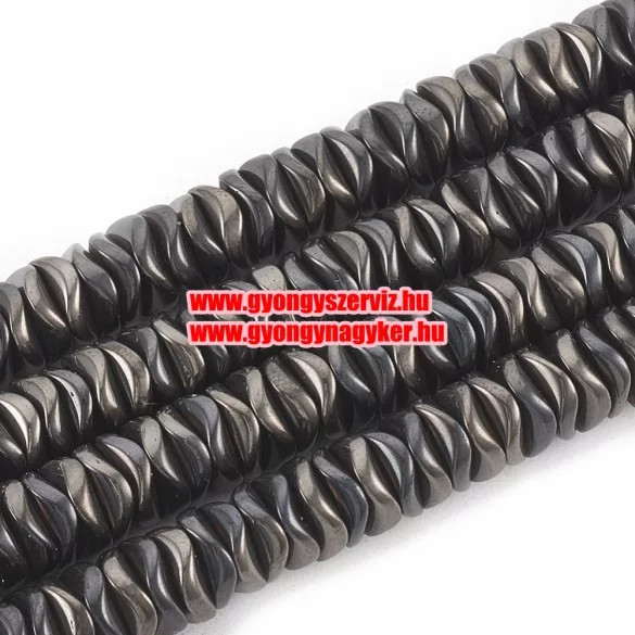 Leárazás! 1 szál. Hematit hullámos tallér. Hematit szín. 6x1.5mm.