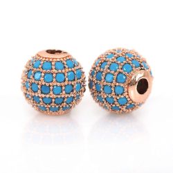   Kiárusítás! Cirkon kristály köztes gyöngy. 8mm. Rózsaarany szín, türkiz szín.