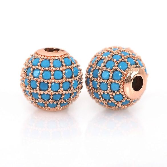 Kiárusítás! Cirkon kristály köztes gyöngy. 8mm. Rózsaarany szín, türkiz szín.