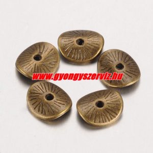 100db. Hajlított köztes fémgyöngy. 9.5x8.5mm. Antik bronz szín. 