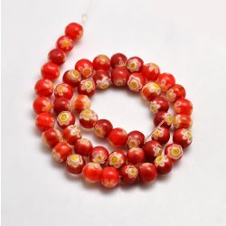 1 szál. Millefiori üveg gyöngy. 8mm. Piros.